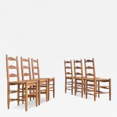 Set of 6 Midcentury Oak and Rush Chairs 1950s - 4610075