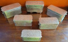 Set of 6 Mindanao Brass Silver Betel Boxes Philippines - 2531767