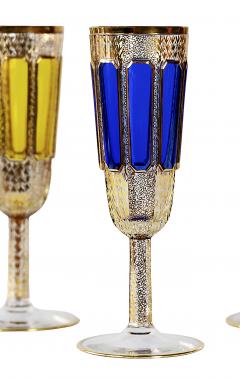 Set of 6 Moser Bohemian Handmade Gilt Glass Champagne Flutes Glasses - 3654567