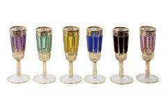 Set of 6 Moser Bohemian Handmade Gilt Glass Champagne Flutes Glasses - 3654568