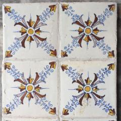 Set of 6 Polychrome Dutch Delft Tiles with Ornamental Design - 4780289