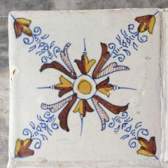 Set of 6 Polychrome Dutch Delft Tiles with Ornamental Design - 4780290