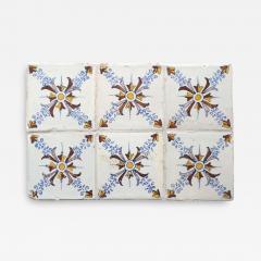 Set of 6 Polychrome Dutch Delft Tiles with Ornamental Design - 4789964