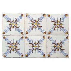 Set of 6 Polychrome Dutch Delft Tiles with Ornamental Design - 4789973