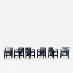 Set of 6 Post Modernist Wood Velvet Armchairs - 3051181