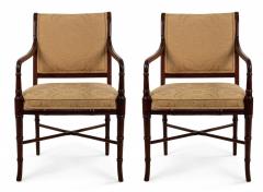 Set of 6 Regency Style Mahogany Arm Chairs with Yellow Damask Upholstery - 2798300