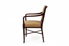 Set of 6 Regency Style Mahogany Arm Chairs with Yellow Damask Upholstery - 2798301