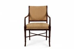 Set of 6 Regency Style Mahogany Arm Chairs with Yellow Damask Upholstery - 2798304