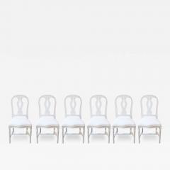 Set of 6 Swedish Painted Dining Room Chairs with Carved Splats and Upholstery - 4290692