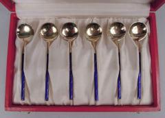 Set of 6 Tostrup Gilt Enamel Spoons in Original Georg Jensen Case - 3770102