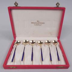 Set of 6 Tostrup Gilt Enamel Spoons in Original Georg Jensen Case - 3770103