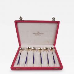 Set of 6 Tostrup Gilt Enamel Spoons in Original Georg Jensen Case - 3781554