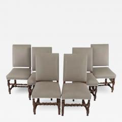 Set of 6 Upholstered Dining Chairs with Turned Wood Legs - 3536296