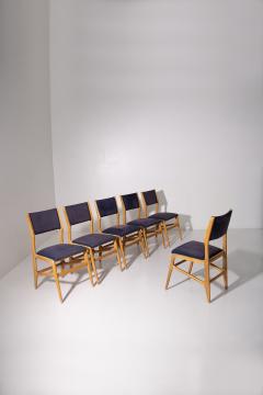 Set of 6 Vintage Iitalian chairs in blue fabric - 3850077