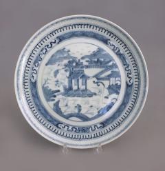 Set of 7 Antique Chinese Canton Blue and White Plates - 778268