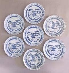 Set of 7 Antique Chinese Canton Blue and White Plates - 778271