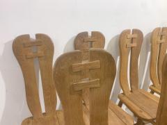 Set of 7 Brutalist Oak Dining Chairs by De Puydt - 2856479