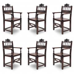 Set of 7 English Renaissance Spindle and Crest Walnut Armchairs - 4628782