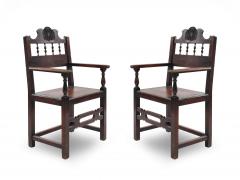 Set of 7 English Renaissance Spindle and Crest Walnut Armchairs - 4628783