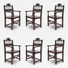 Set of 7 English Renaissance Spindle and Crest Walnut Armchairs - 4644050