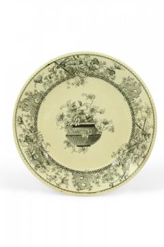 Set of 7 English Victorian Black and Cream Floral Transferware Plates - 4675198