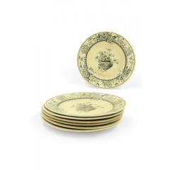 Set of 7 English Victorian Black and Cream Floral Transferware Plates - 4733365