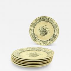 Set of 7 English Victorian Black and Cream Floral Transferware Plates - 4733491