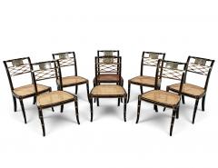 Set of 8 Antique English Regency Style Ebonized and Gilt Dining Chairs - 4791944