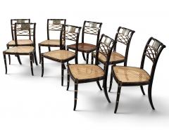 Set of 8 Antique English Regency Style Ebonized and Gilt Dining Chairs - 4791947