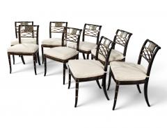 Set of 8 Antique English Regency Style Ebonized and Gilt Dining Chairs - 4791948