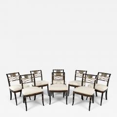 Set of 8 Antique English Regency Style Ebonized and Gilt Dining Chairs - 4792138