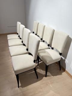 Set of 8 Art Deco Chairs Black Lacquer Creme Velour France circa 1930 - 3333130