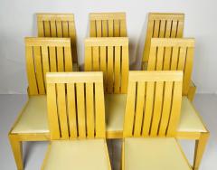 Set of 8 Dining Chairs in Blonde Wood and Leather Upholstery  - 3109173
