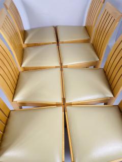 Set of 8 Dining Chairs in Blonde Wood and Leather Upholstery  - 3109179