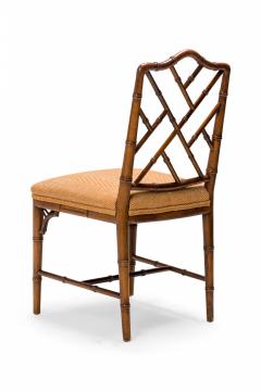 Set of 8 Faux Bamboo Lattice Back Gold and Red Herringbone Side Chairs - 2787165