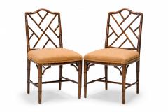 Set of 8 Faux Bamboo Lattice Back Gold and Red Herringbone Side Chairs - 2787168