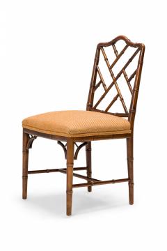 Set of 8 Faux Bamboo Lattice Back Gold and Red Herringbone Side Chairs - 2787169