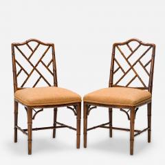 Set of 8 Faux Bamboo Lattice Back Gold and Red Herringbone Side Chairs - 2789624