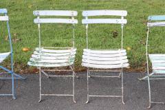 Set of 8 French Bistro Garden Folding Chairs in Iron and Wood Slats - 4209509