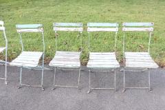 Set of 8 French Bistro Garden Folding Chairs in Iron and Wood Slats - 4209510