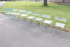 Set of 8 French Bistro Garden Folding Chairs in Iron and Wood Slats - 4209511