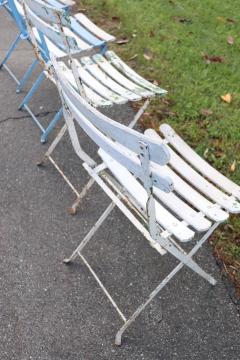 Set of 8 French Bistro Garden Folding Chairs in Iron and Wood Slats - 4209516