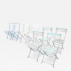 Set of 8 French Bistro Garden Folding Chairs in Iron and Wood Slats - 4209672
