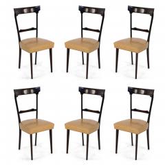 Set of 8 Ico Parisi Italian Mid Century Mahogany Frame and Yellow Alligator Upho - 4645331