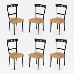 Set of 8 Ico Parisi Italian Mid Century Mahogany Frame and Yellow Alligator Upho - 4645339