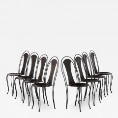 Set of 8 Italian Leather and Metal Bistro Dining Chairs Circa 1960 - 2922102