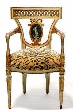 Set of 8 Italian Neoclassical Dining Chairs with Painted Murals Tiger Velvet - 3348279