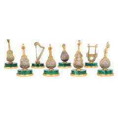 Set of 8 Italian silver silver gilt and malachite musical instrument models - 4330121