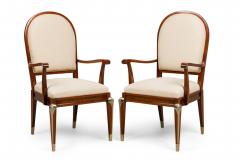 Set of 8 Jean Pascaud French Mid Century Mahogany and Silvered Bronze Upholstere - 4626070