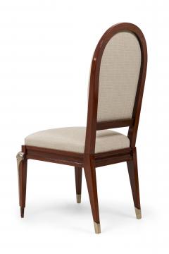 Set of 8 Jean Pascaud French Mid Century Mahogany and Silvered Bronze Upholstere - 4626076